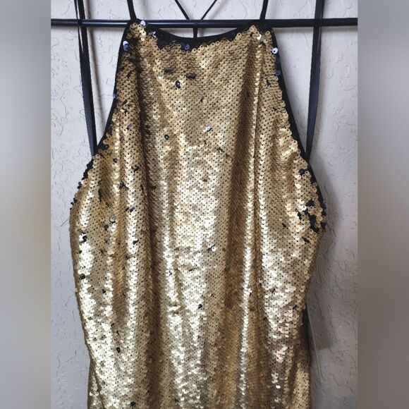 NBD x Revolve Sequin Halter Style Midi Dress Gold Size S NWT - Picture 5 of 11